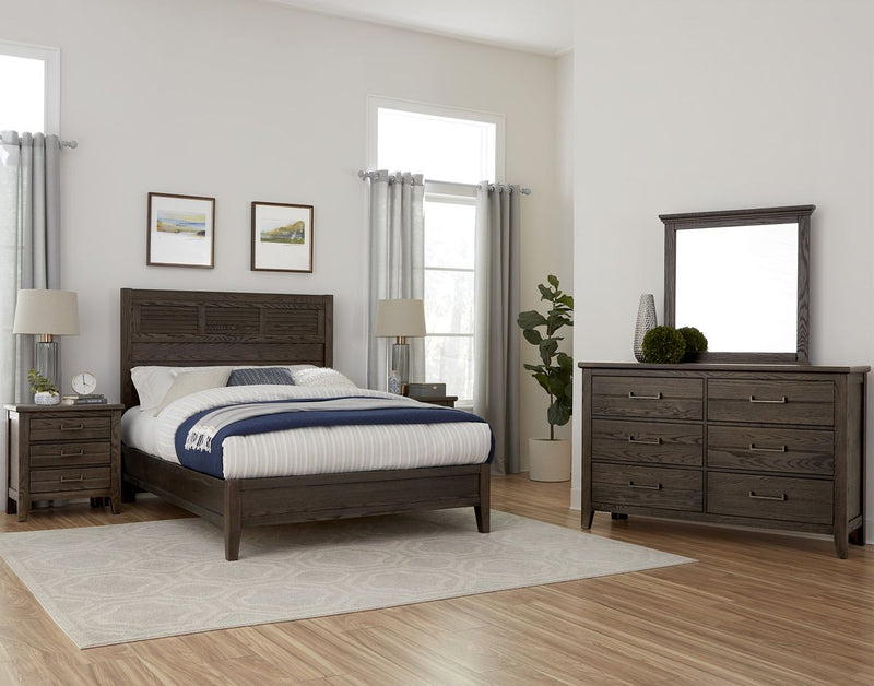 Vaughan-Bassett Passageways Charleston Brown Queen Louvered Bed with Low Profile Footboard in Dark Brown - Watson's 87 Furniture (Middlefield,OH)