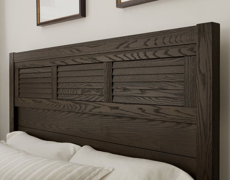 Vaughan-Bassett Passageways Charleston Brown Queen Louvered Bed with Low Profile Footboard in Dark Brown - Watson's 87 Furniture (Middlefield,OH)