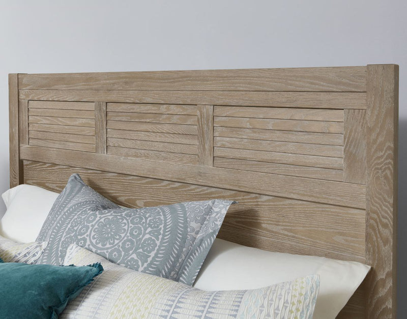 Vaughan-Bassett Passageways Deep Sand Cal King Louvered Bed with Low Profile Footboard in Medium Brown - Watson's 87 Furniture (Middlefield,OH)