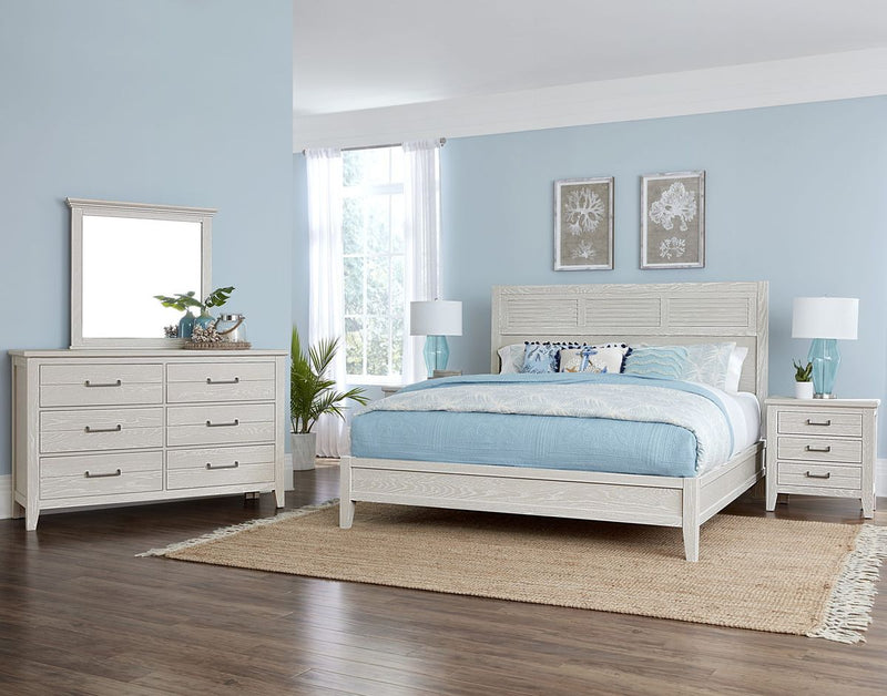 Vaughan-Bassett Passageways Oyster Grey Cal King Louvered Bed with Low Profile Footboard in Grey - Watson's 87 Furniture (Middlefield,OH)