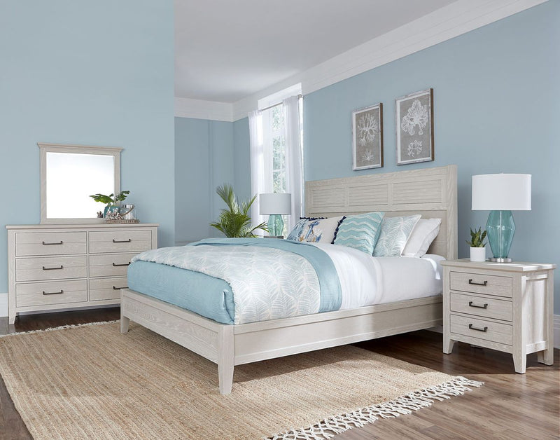 Vaughan-Bassett Passageways Oyster Grey Cal King Louvered Bed with Low Profile Footboard in Grey - Watson's 87 Furniture (Middlefield,OH)