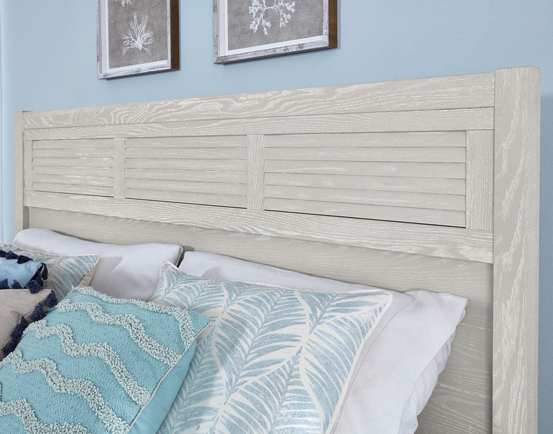 Vaughan-Bassett Passageways Oyster Grey Cal King Louvered Bed with Low Profile Footboard in Grey - Watson's 87 Furniture (Middlefield,OH)