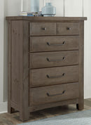 Vaughn-Bassett Sawmill 5 Drawer Chest in Saddle Grey - Watson's 87 Furniture (Middlefield,OH)
