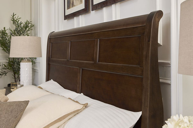 Vaughan Bassett Vista Queen Sleigh Storage Bed in Warm Cherry - Watson's 87 Furniture (Middlefield,OH)
