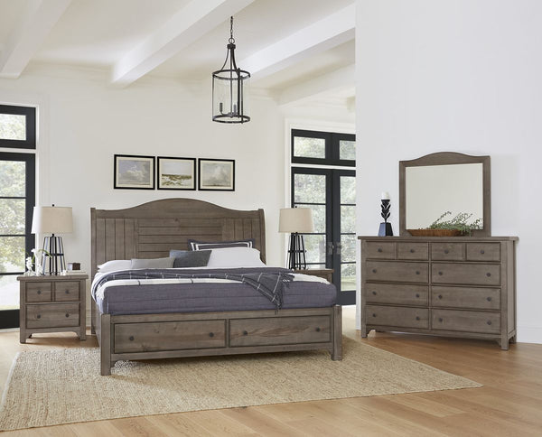 Vaughan Bassett Cool Farmhouse Sleigh King Bed with Storage in Grey