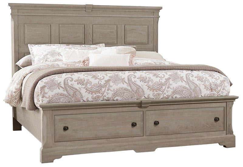 Vaughan-Bassett Heritage Queen Mansion Bed with Storage Footboard in Greystone - Watson's 87 Furniture (Middlefield,OH)