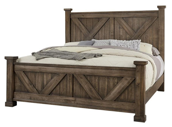 Vaughan-Bassett Cool Rustic Queen Barndoor X Headboard and Footboard Bed in Mink