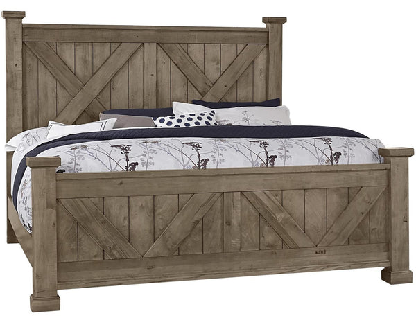 Vaughan-Bassett Cool Rustic Queen Barndoor X Headboard and Footboard Bed in Stone Grey