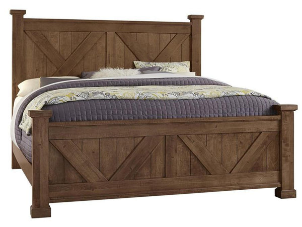 Vaughan-Bassett Cool Rustic Queen Barndoor X Headboard and Footboard Bed in Amber