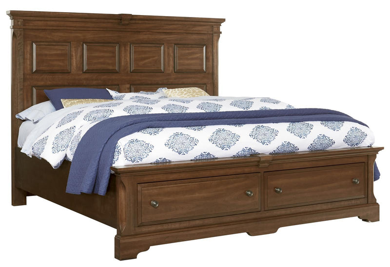Vaughan-Bassett Heritage Queen Mansion Bed with Storage Footboard in Amish Cherry - Watson's 87 Furniture (Middlefield,OH)