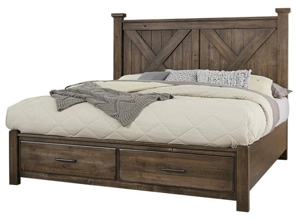 Vaughan-Bassett Cool Rustic Queen Barndoor X Headboard with Storage Footboard Bed in Mink image