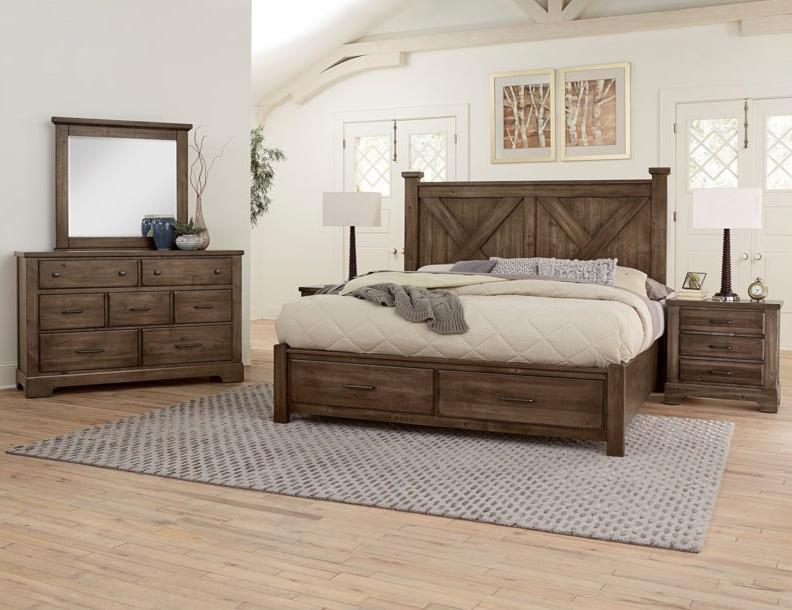 Vaughan-Bassett Cool Rustic King Barndoor X Headboard with Storage Footboard Bed in Mink - Watson's 87 Furniture (Middlefield,OH)