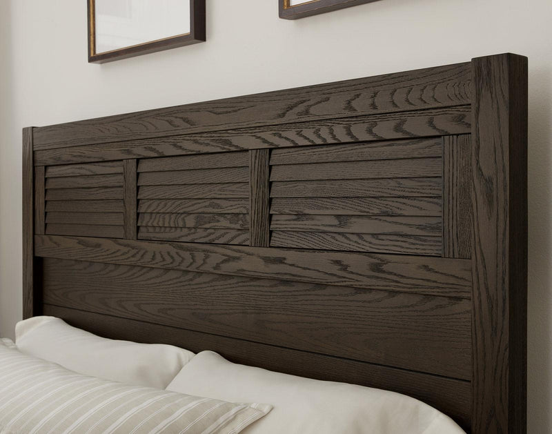 Vaughan-Bassett Passageways Charleston Brown Queen Louvered Bed with Low Profile Footboard in Dark Brown - Watson's 87 Furniture (Middlefield,OH)