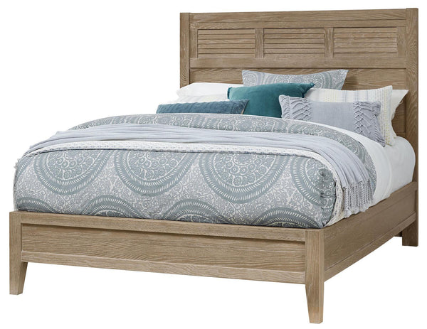 Vaughan-Bassett Passageways Deep Sand Queen Louvered Bed with Low Profile Footboard in Medium Brown