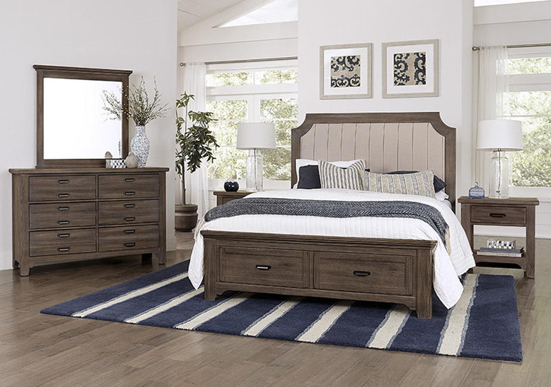Vaughan-Bassett Bungalow King Upholstered Bed in Folkstone - Watson's 87 Furniture (Middlefield,OH)