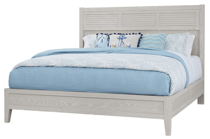 Vaughan-Bassett Passageways Oyster Grey King Louvered Bed with Low Profile Footboard in Grey
