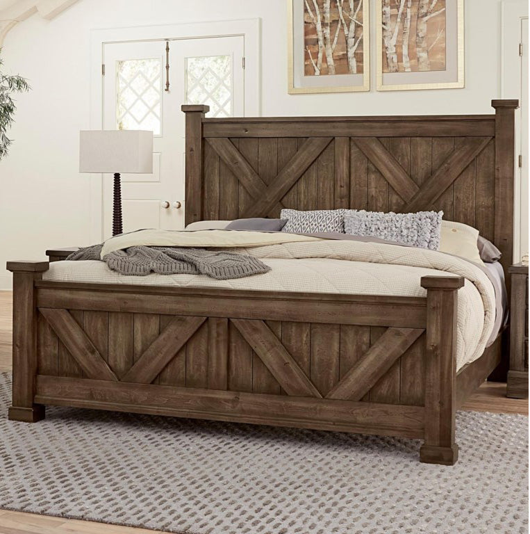 Vaughan-Bassett Cool Rustic King Barndoor X Headboard and Footboard Bed in Mink - Watson's 87 Furniture (Middlefield,OH)