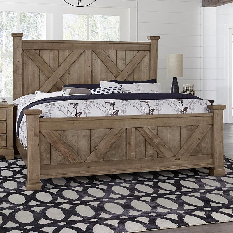 Vaughan-Bassett Cool Rustic Queen Barndoor X Headboard and Footboard Bed in Stone Grey - Watson's 87 Furniture (Middlefield,OH)