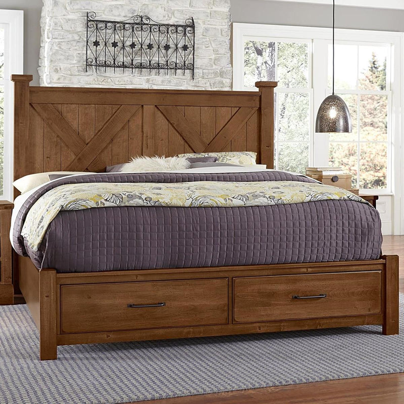 Vaughan-Bassett Cool Rustic Queen Barndoor X Headboard with Storage Footboard Bed in Amber - Watson's 87 Furniture (Middlefield,OH)
