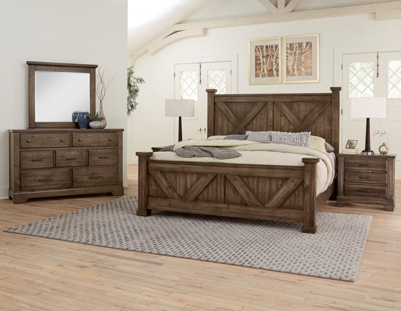 Vaughan-Bassett Cool Rustic Queen Barndoor X Headboard and Footboard Bed in Mink - Watson's 87 Furniture (Middlefield,OH)