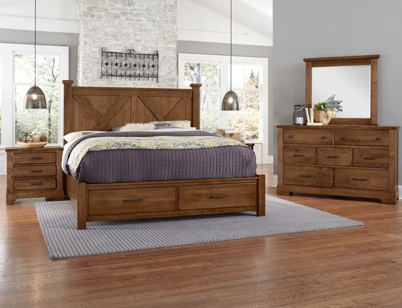 Vaughan-Bassett Cool Rustic Queen Barndoor X Headboard with Storage Footboard Bed in Amber - Watson's 87 Furniture (Middlefield,OH)