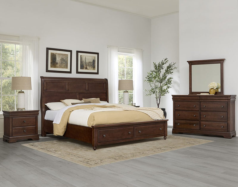Vaughan Bassett Vista Queen Sleigh Storage Bed in Warm Cherry - Watson's 87 Furniture (Middlefield,OH)
